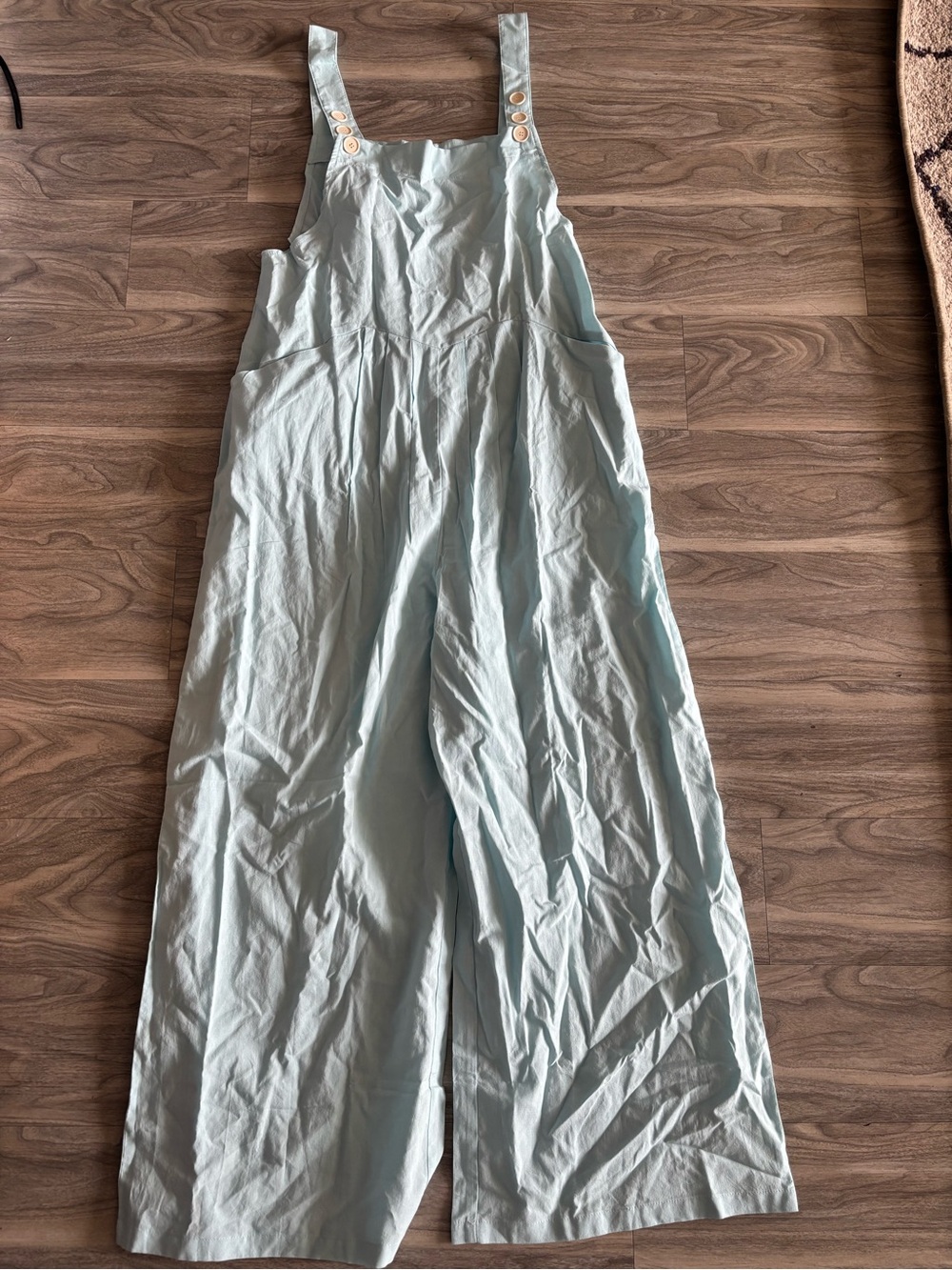 Light Blue Linen-Blend Wide Leg Overalls